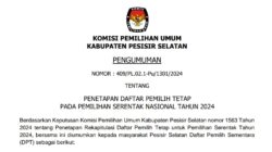 Pengumuman Daftar Pemilih Tetap pada Pilkada Pessel 2024